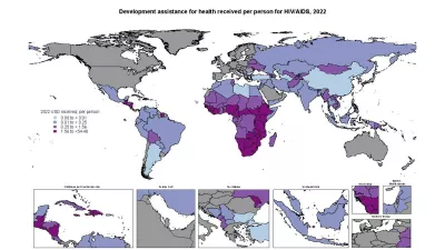 map showing development assistance for health received per person for HIV/AIDS in 2022